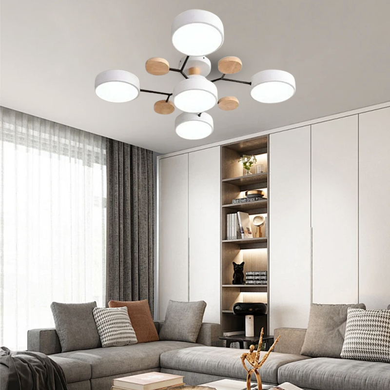 Modern Round White Ceiling Light for Living Room 5 Heads